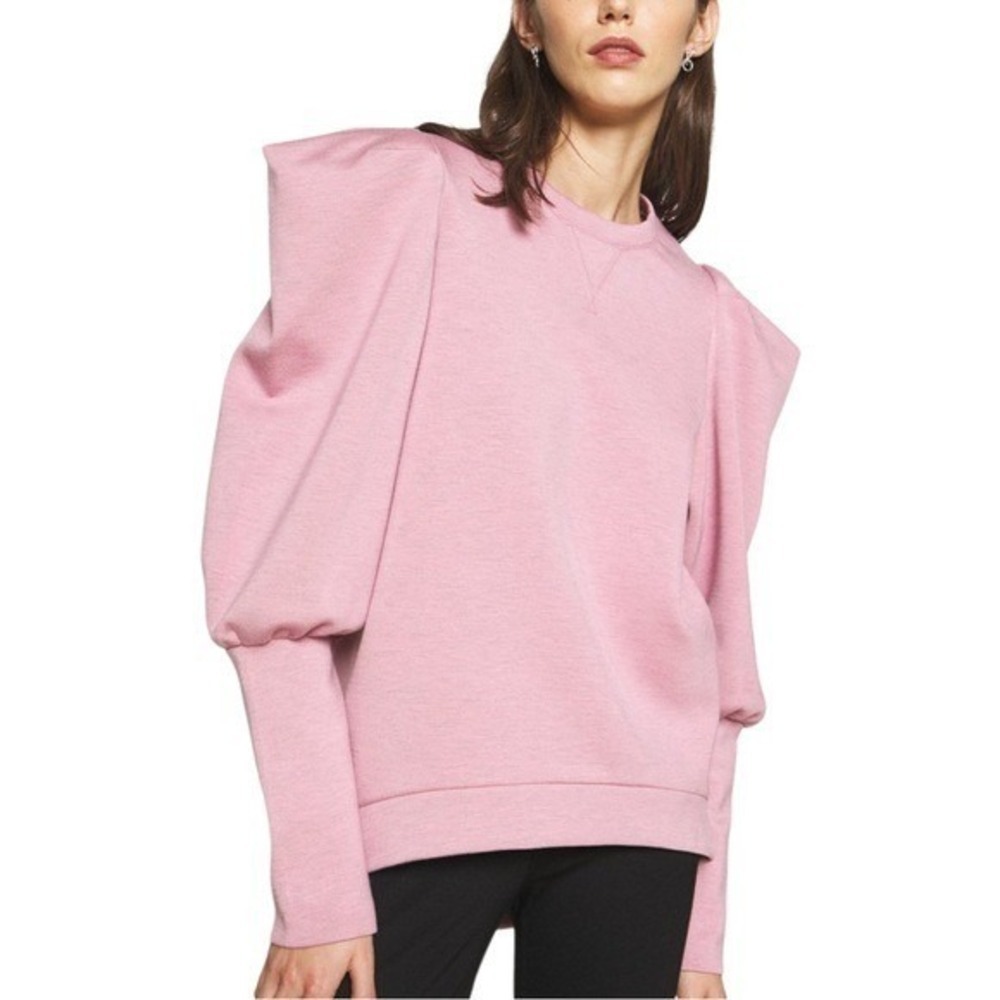 TED BAKER LONDON Womens Sz 5 (US 12) Puff Sleeve Sweatshirt Pink Heathered - Picture 3 of 14
